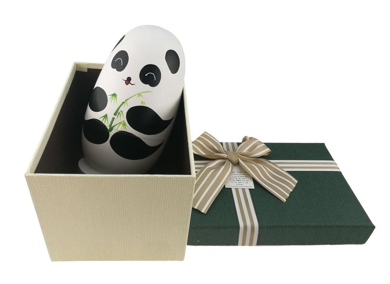 Apol Cute Panda with Bamboo Egg Shape Handmade Wooden Russian Nesting Dolls Matryoshka Doll Set 10 Pieces in a Box with Bow for Home Decoration Kids Toy Christmas Birthday Easter Gift - Image 2